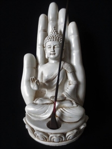 Wierookhouder Boeddha met hand wit