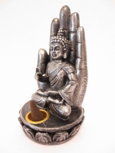 Wierookhouder Boeddha met hand zilver